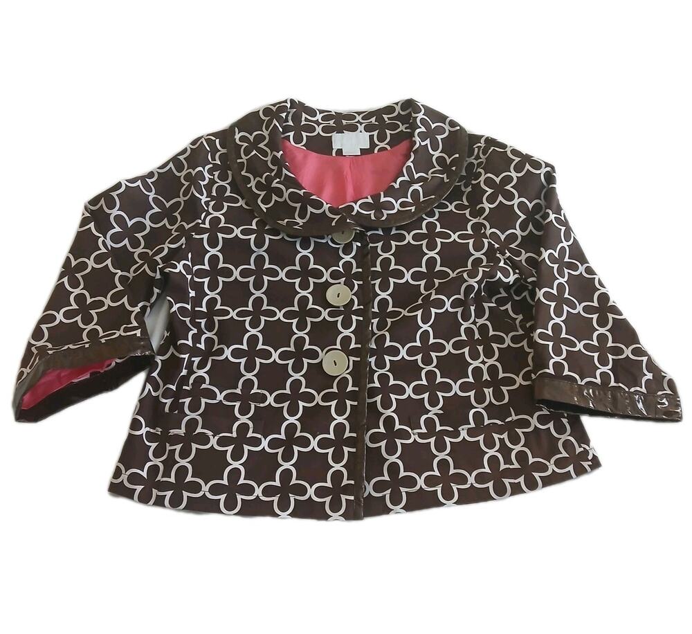 Debra deRoo Jacket Women’s L Brown Floral Cropped 3/4 Sleeve Peter Pan Collar